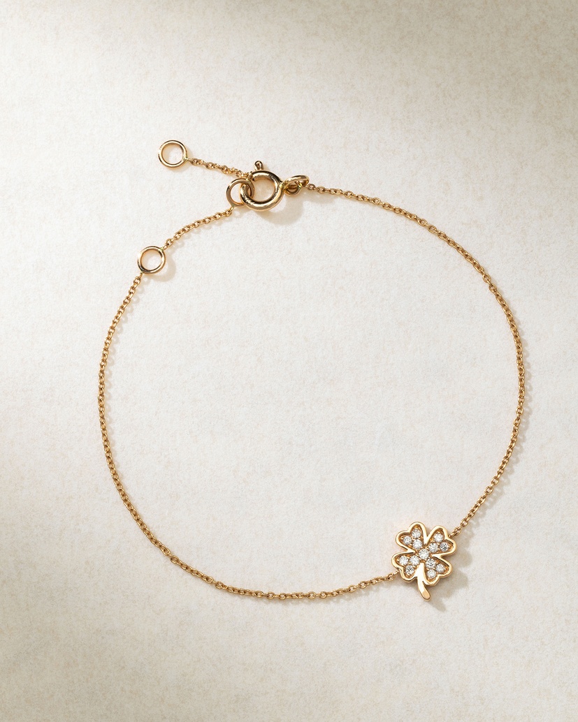 18K Rose Gold Bracelet with Diamond Four Leaf Clover