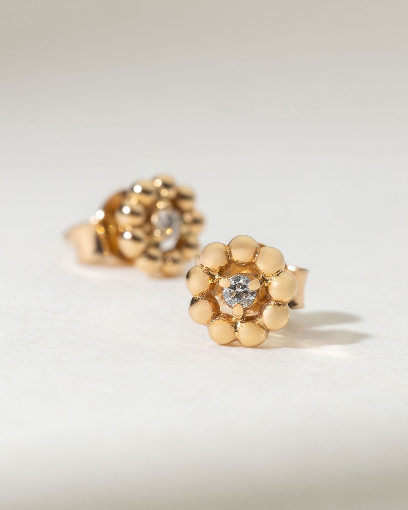 Rose Gold K18 Flower Earrings with Brilliants