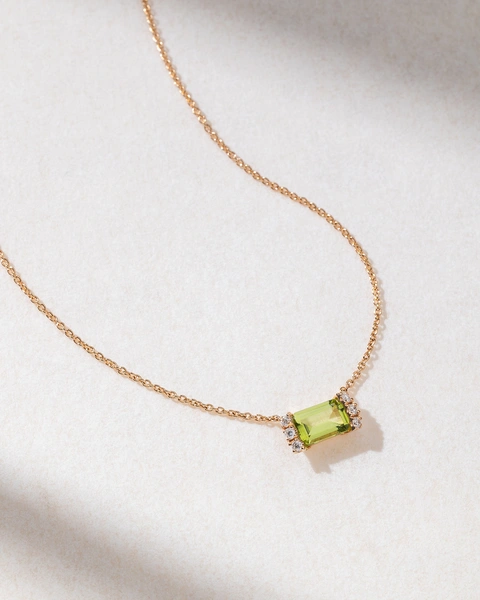 Ροζ Χρυσό Κολιέ 18Κ με Περίδοτο και Διαμάντια