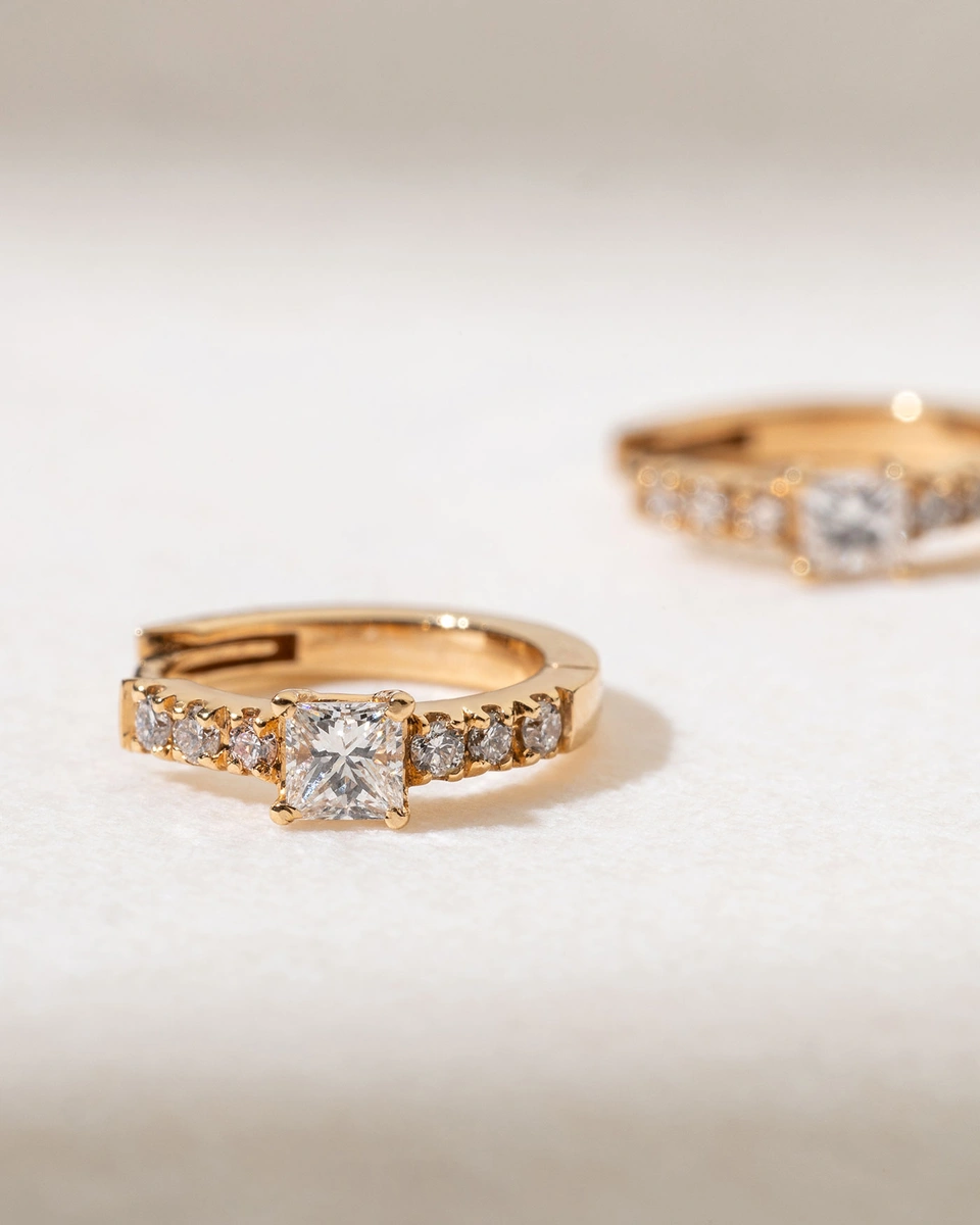 18K Rose Gold Earrings with Brilliant and Princess Diamonds