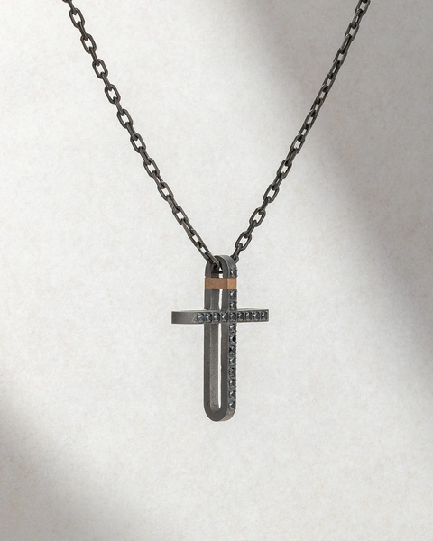 Σταυρός από 18Κ Ροζ Χρυσό και Τιτάνιο με Μαύρα Μπριγιάν διαμάντια