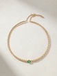 18Κ Yellow Gold Chocker Necklace with Marquise Cut Diamonds and an Oval Cut Emerald