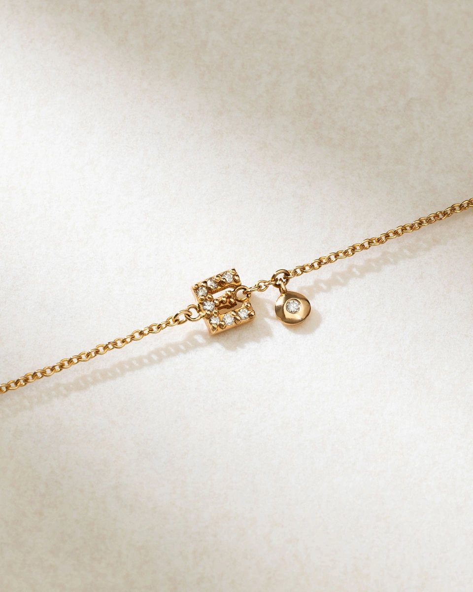 Βραχιόλι Ροζ Χρυσό Κ18 με Μονόγραμμα και Μπριγιάν