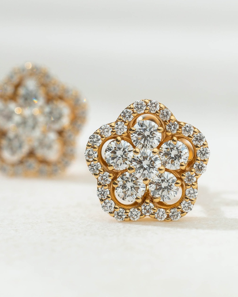 18K Rose Gold Daisy Earrings with Diamonds