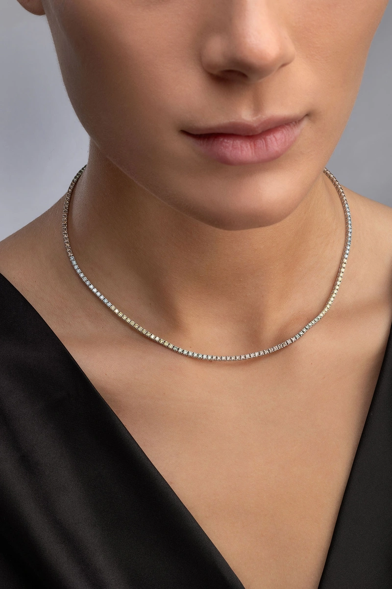 Colorful Diamond Tennis Necklace in 18K White Gold