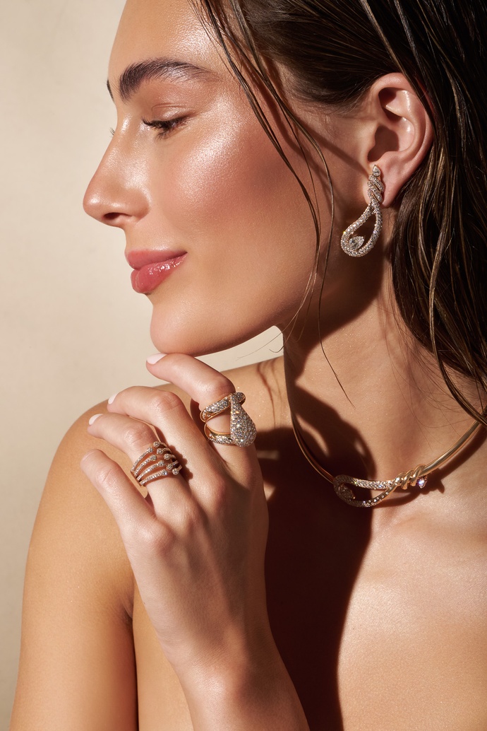 18Κ Rose Gold Snake Shaped Earrings with Poir and Brilliant Diamonds - Image 2