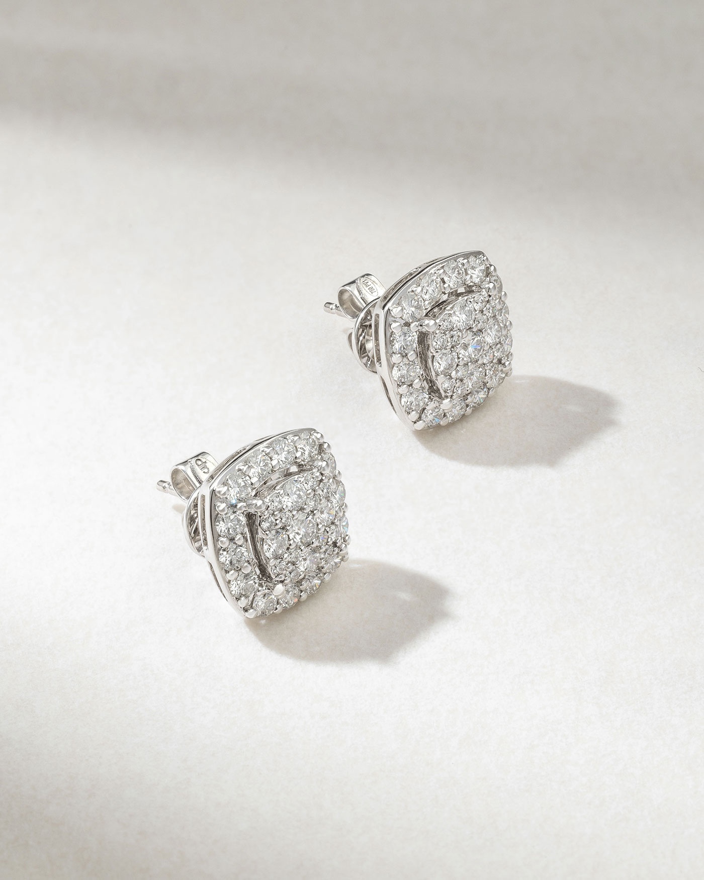 18K White Gold Diamond Square Studs