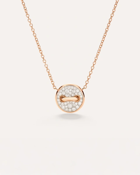 Pom Pom Dot Νecklace with pendant in 18k rose gold with 39 white diamonds and white mother-of-pearl.