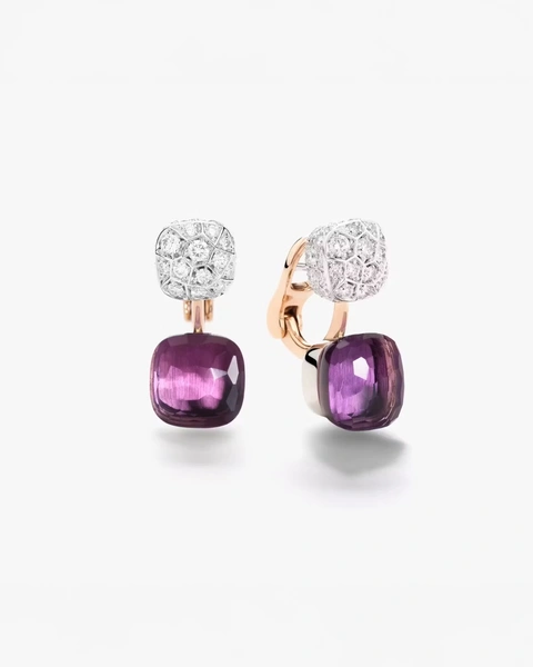 Pomellato Nudo Earrings in 18K Rose and White Gold with Brilliant-Cut Diamonds and Amethyst