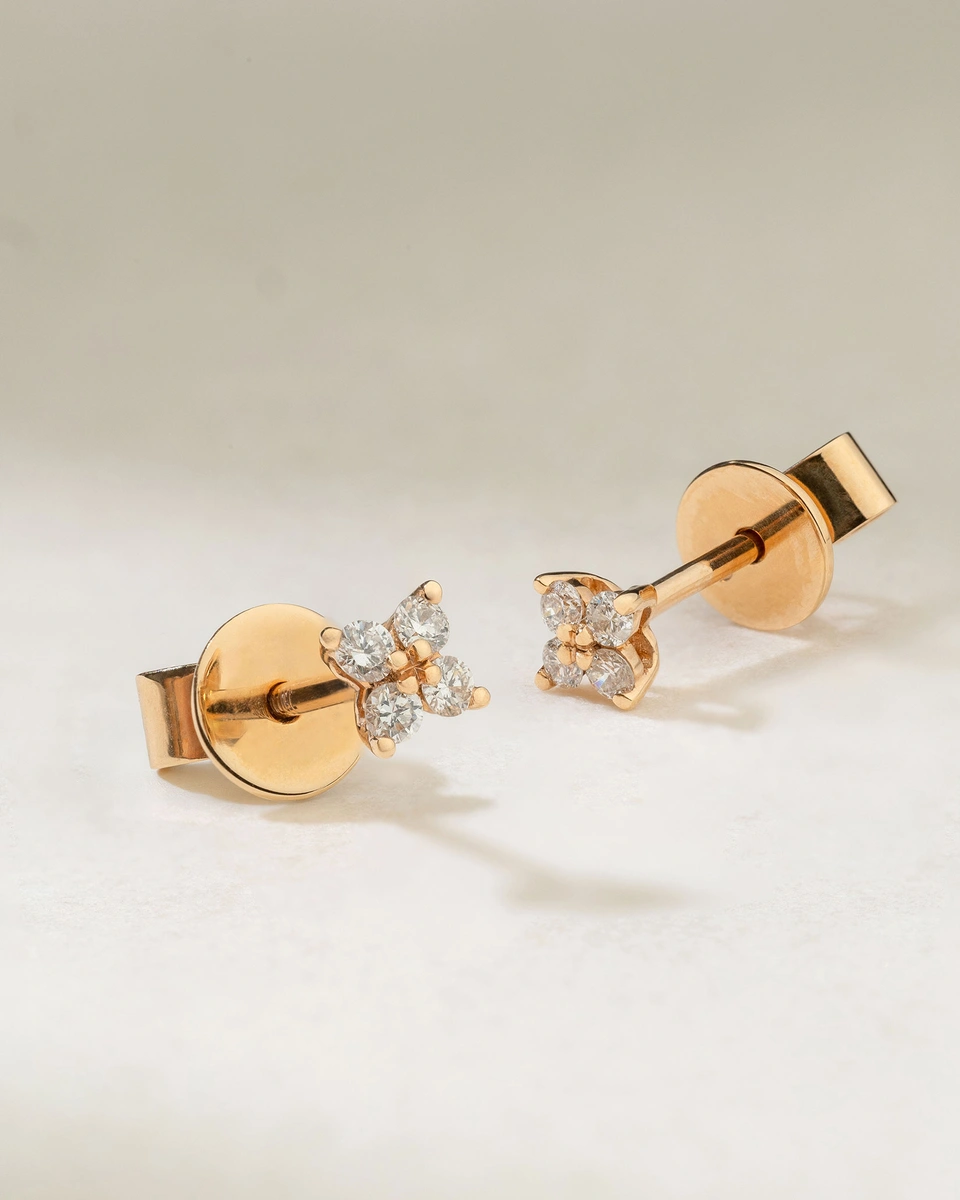 Σκουλαρίκια Λουλούδια Χρυσά Κ18 με Μπριγιάν