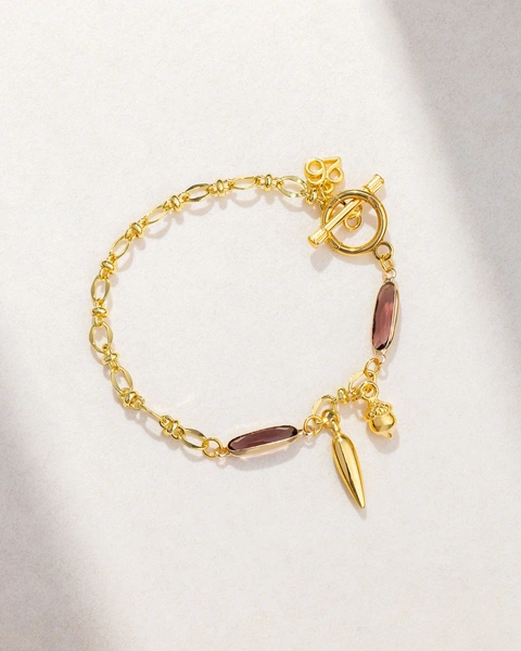 Charm Bracelet with Burgundy and Brown Stones