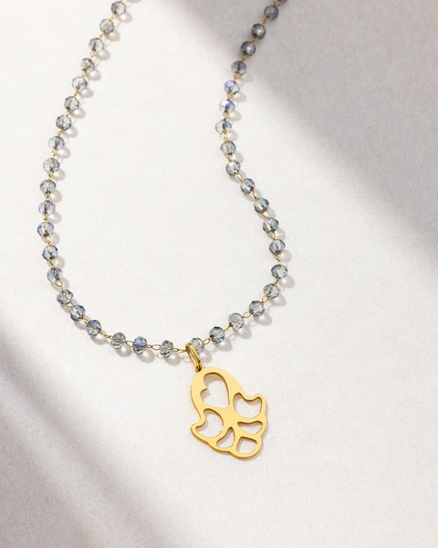 Hamsa Necklace with Grey Stones