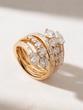 Spectacular 18K Rose Gold Ring with Pear Shaped, Baguette, and Brilliant Diamonds