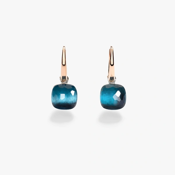 Nudo Earrings in 18k Rose and White gold with 2 London blue topazes