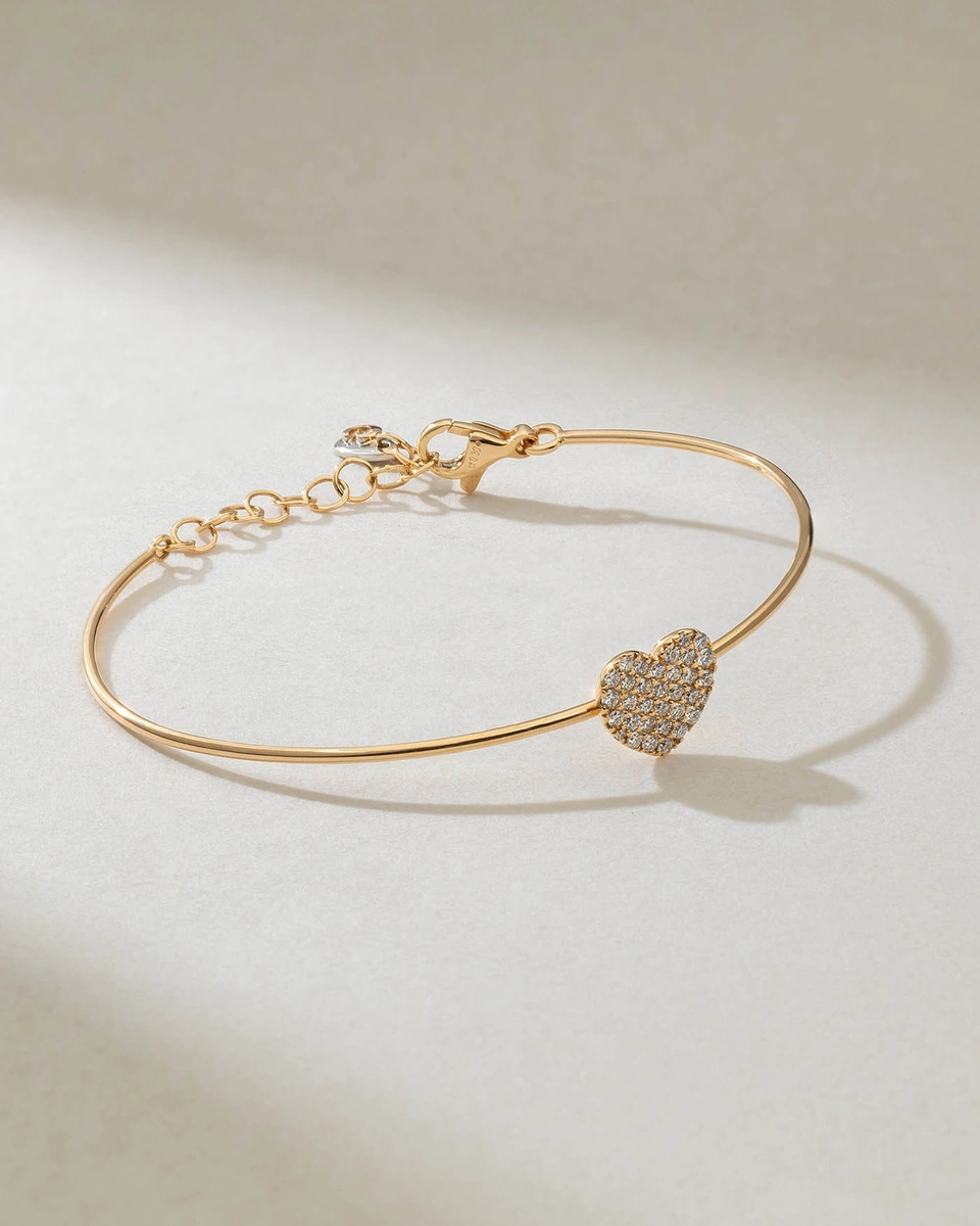 Βραχιόλι Ροζ Χρυσό Κ18 με Καρδιά και Μπριγιάν