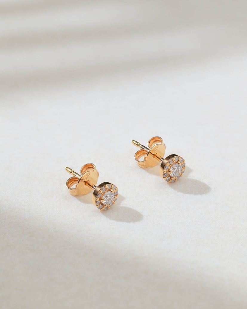 18Κ Rose Gold Round Earrings with Brilliant Cut Diamonds