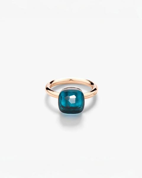 Nudo ring in 18k rose and white gold with london blue topaz