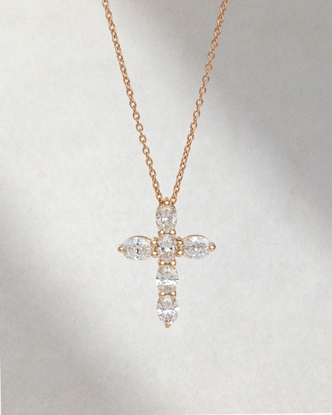 Σταυρός από 18Κ Ροζ Χρυσό με Oval-Cut Διαμάντια
