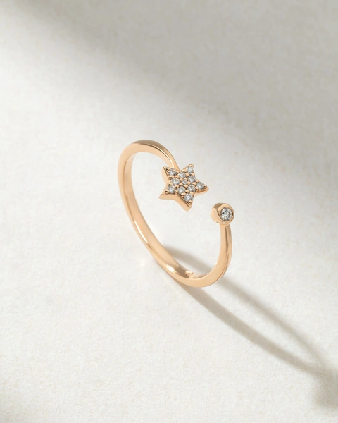 18K Rose Gold Ring with Star and Diamond