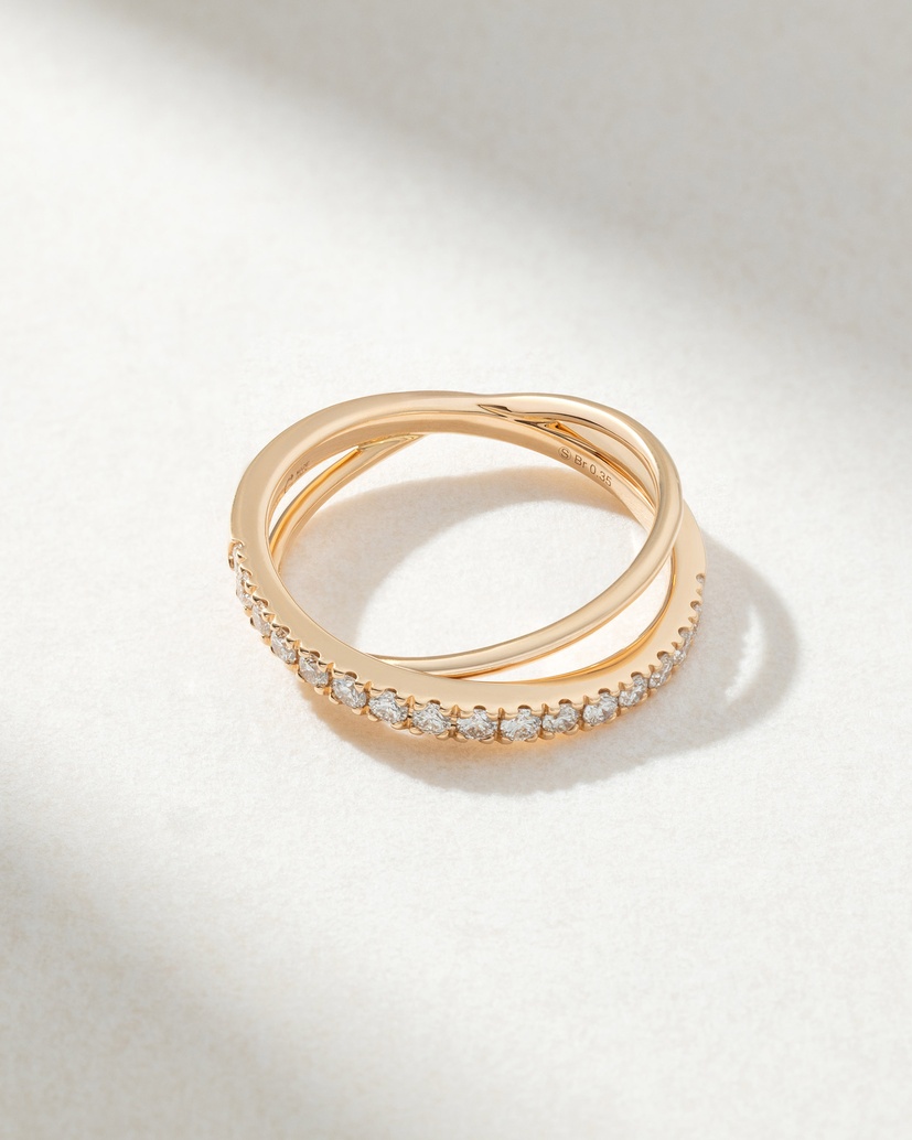 18Κ Rose Gold Double Band Ring with Diamonds