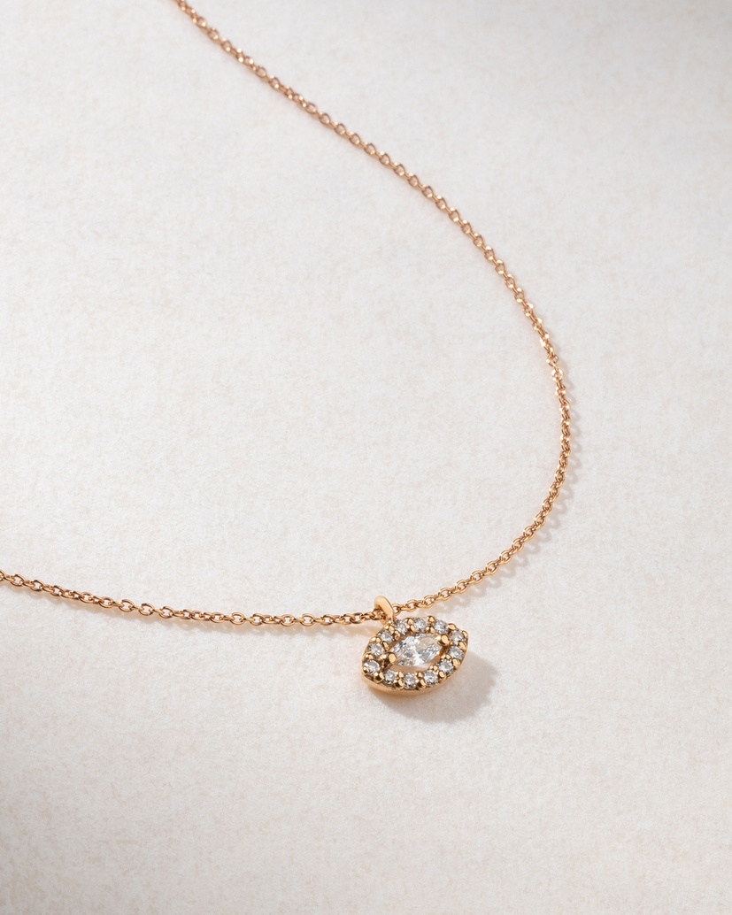 K18 Rose Gold Necklace With Diamond encrusted Evil Eye