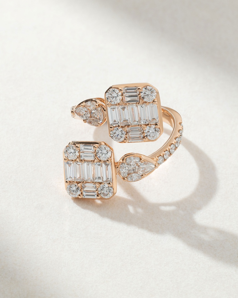 18Κ Rose Gold Ring with Baguette, Marquise, Pear, Princess and Brilliant Diamonds - Image 2