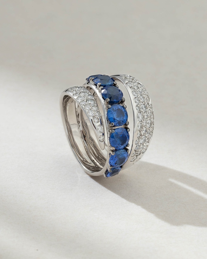 Blue Storm Ring in 18K White Gold with Blue Sapphires and Diamonds