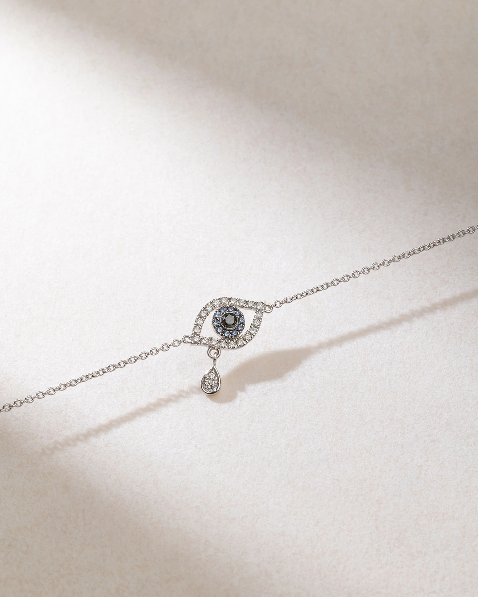 18K White Gold Bracelet with Diamond and Sapphire Talisman Eye