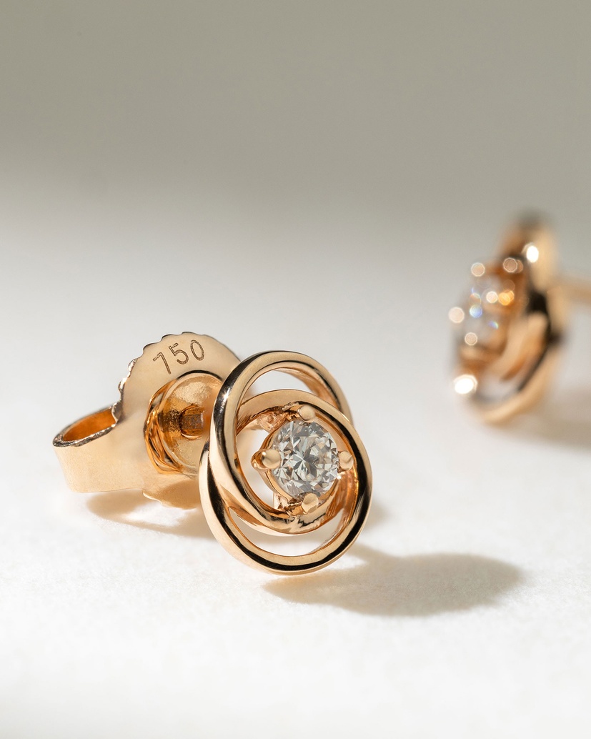 Rose Gold Stud Earrings K18 with Brilliants