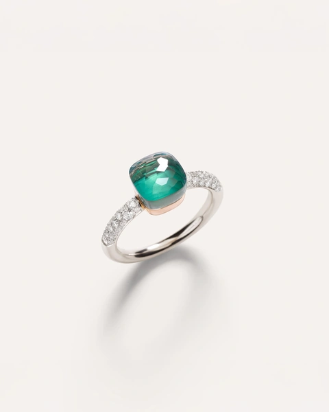 Δαχτυλίδι Petit Nudo σε 18Κ Ροζ Χρυσό και Λευκόχρυσο με γαλάζιο τοπάζ, αχάτη και λευκά διαμάντια