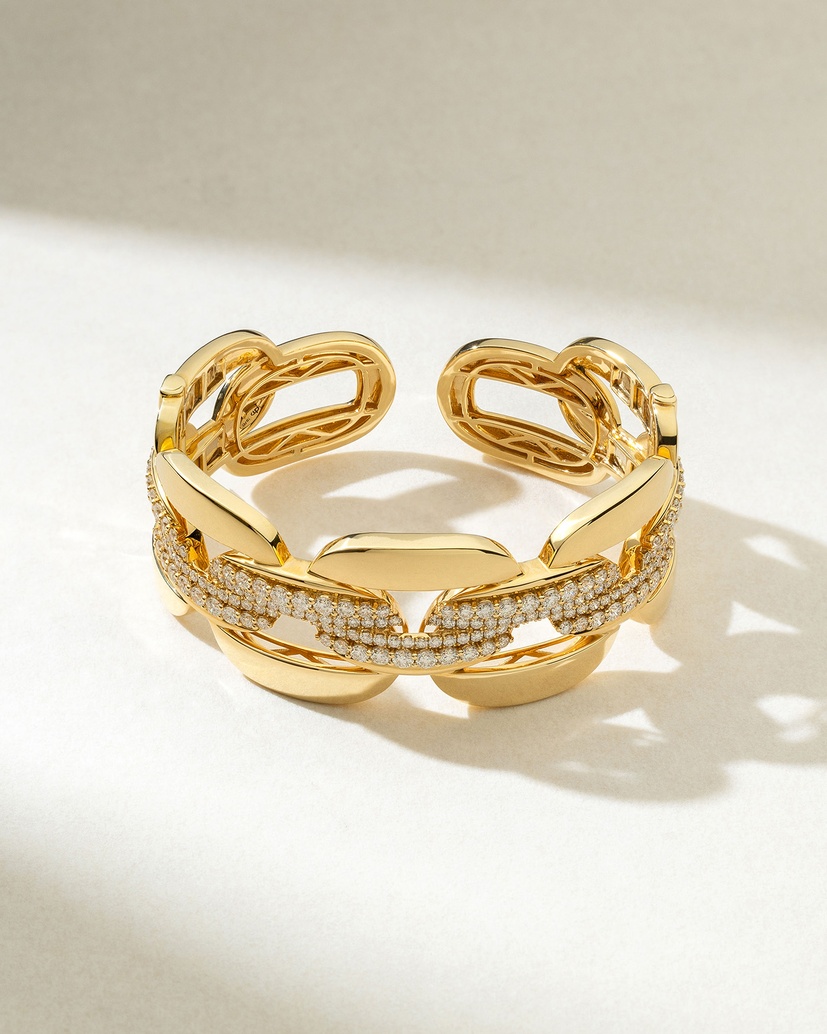 18K Yellow Gold Cuff Bracelet with Diamonds