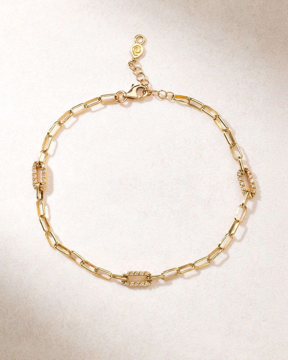 18K Yellow Gold Chain Bracelet with Diamonds
