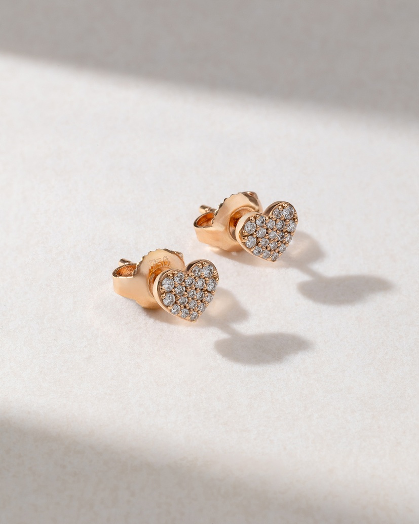 18K Rose Gold Heart Stud Earrings