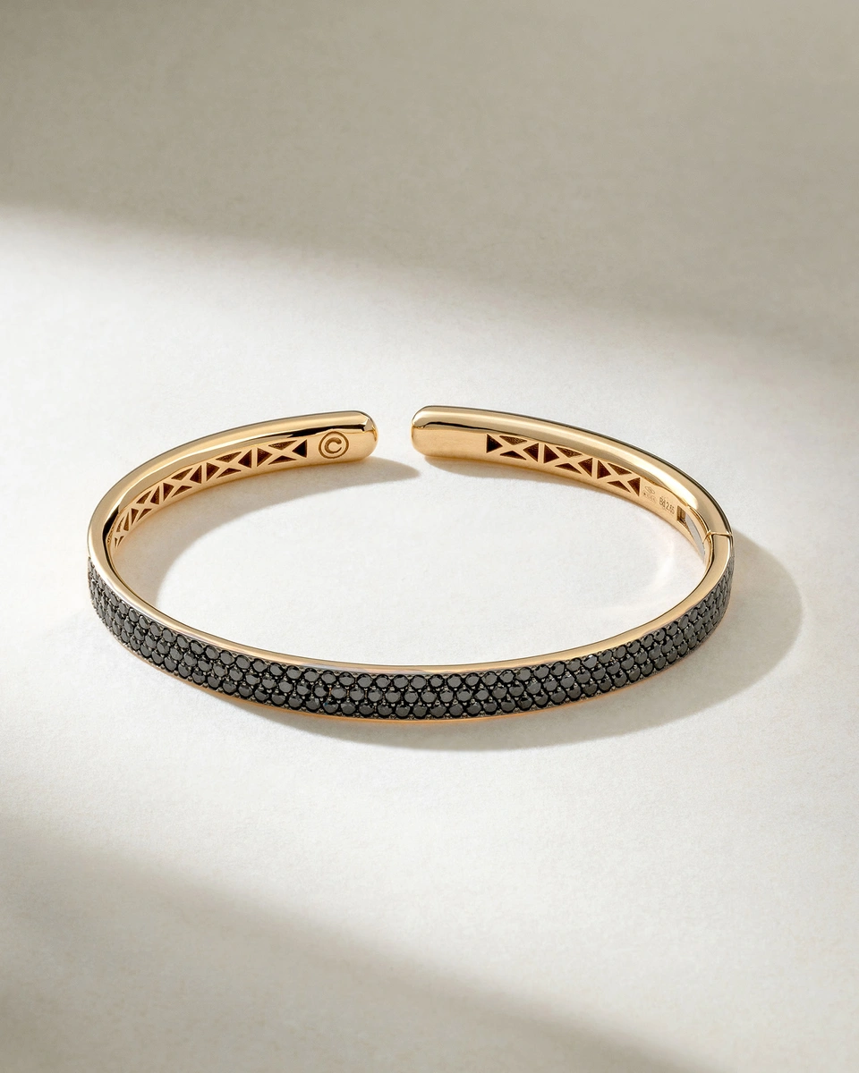 18K Rose Gold Cuff Bracelet with Black Brilliant Cut Diamonds