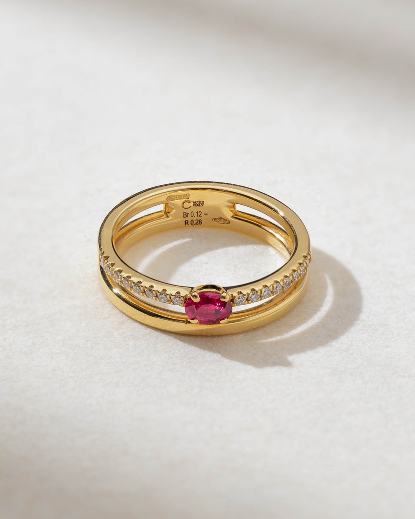 18K Rose Gold Ring With Double Band and Ruby