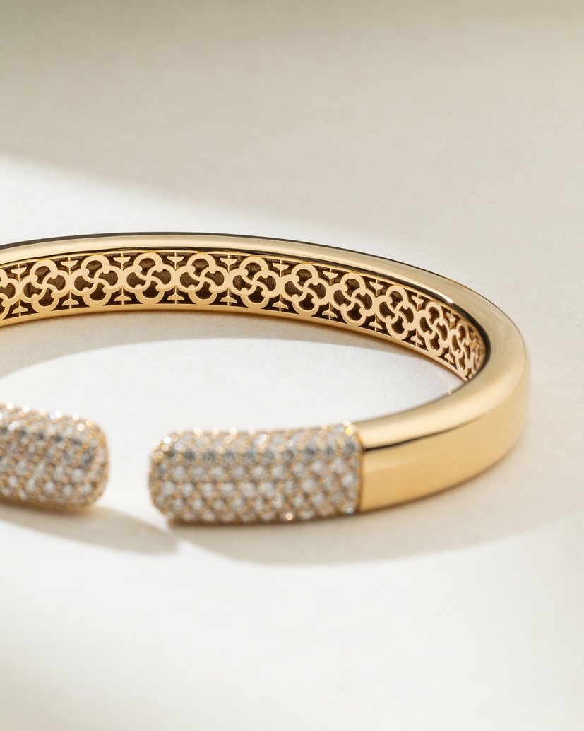 18K Rose Gold Cuff Bracelet with Pave Diamonds