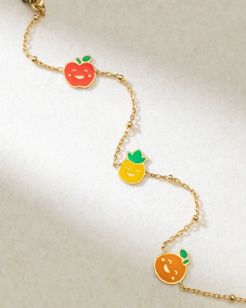 Bracelet in Yellow Gold K18 with Colorful Enamel Fruit