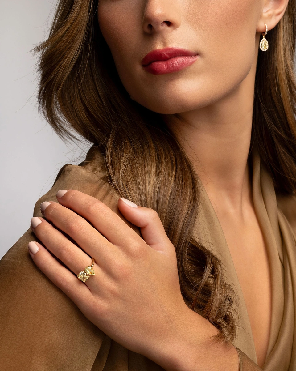 Δαχτυλίδι Κίτρινο Χρυσό 18Κ με Πουάρ και Emerald Κίτρινο Διαμάντι