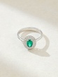 18K White Gold Ring with Oval Emerald and Diamonds