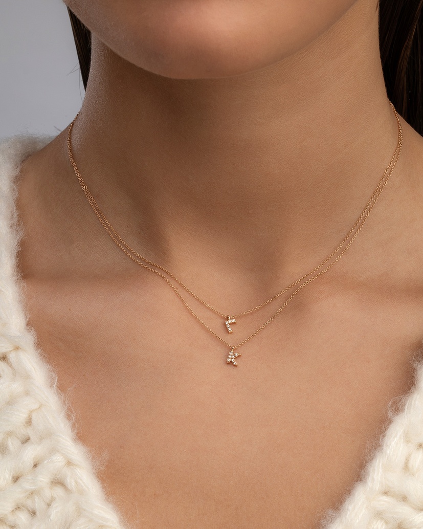 18K Rose Gold Small Letter Necklace with Diamonds