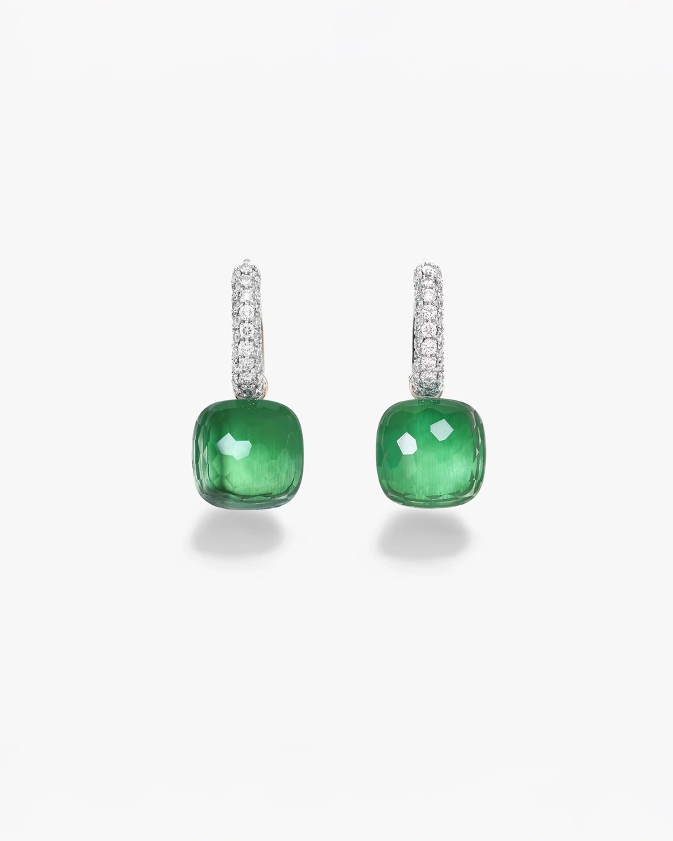 Pomellato Nudo Classic Earrings in 18K Rose and White Gold with Brilliant-Cut Diamonds, Green Agate and Prasiolite