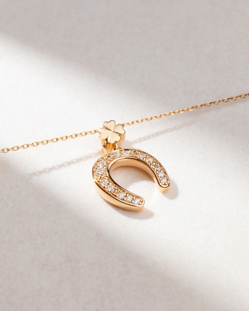 18K Rose Gold Horseshoe Necklace with Diamonds