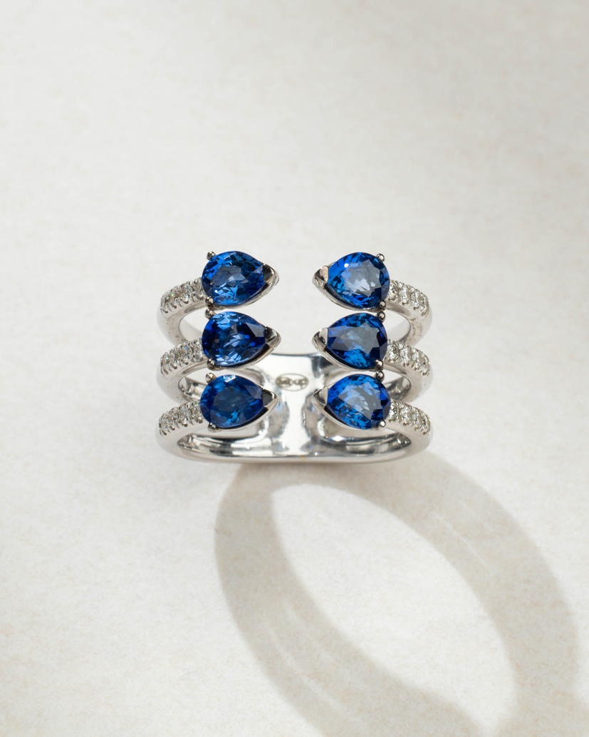 Blue Fire 18K White Gold Ring with Blue Sapphires and Diamonds