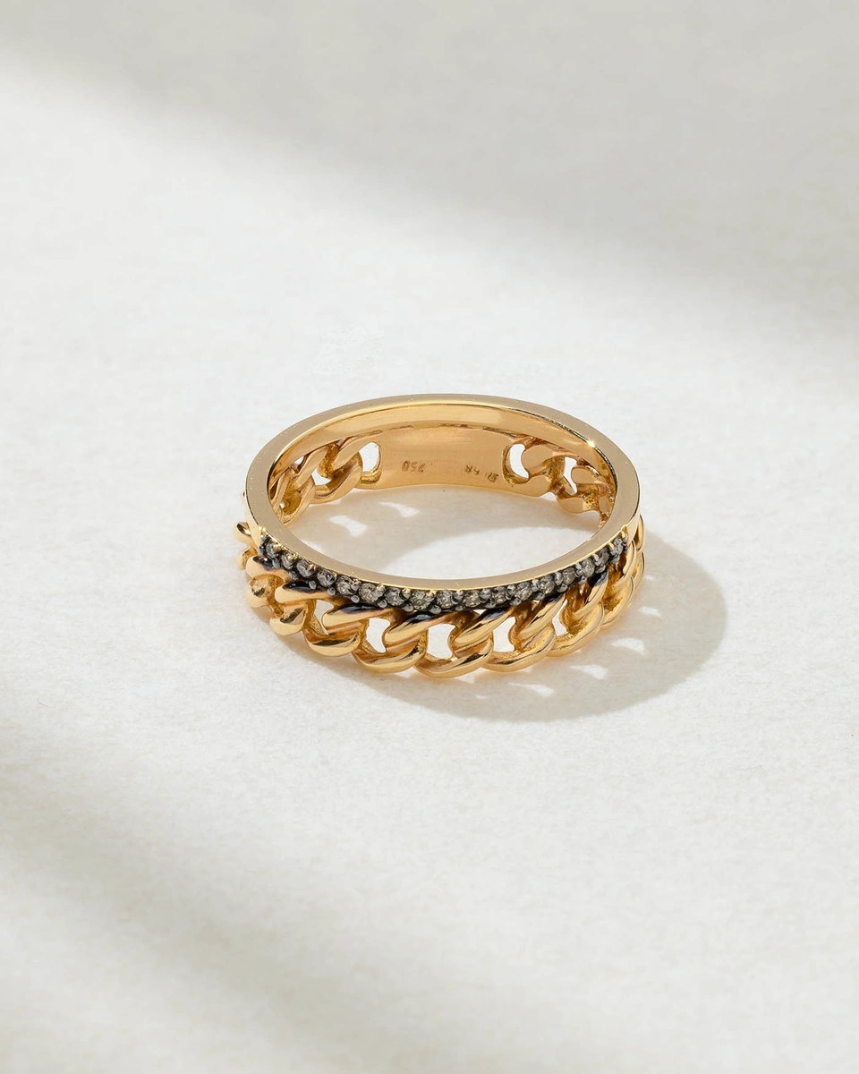 Δαχτυλίδι σε Ροζ Χρυσό Κ18 με Σχέδιο Αλυσίδας και Καφέ Μπριγιάν