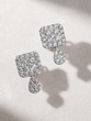 18K White Gold Square Drop Diamond Earrings