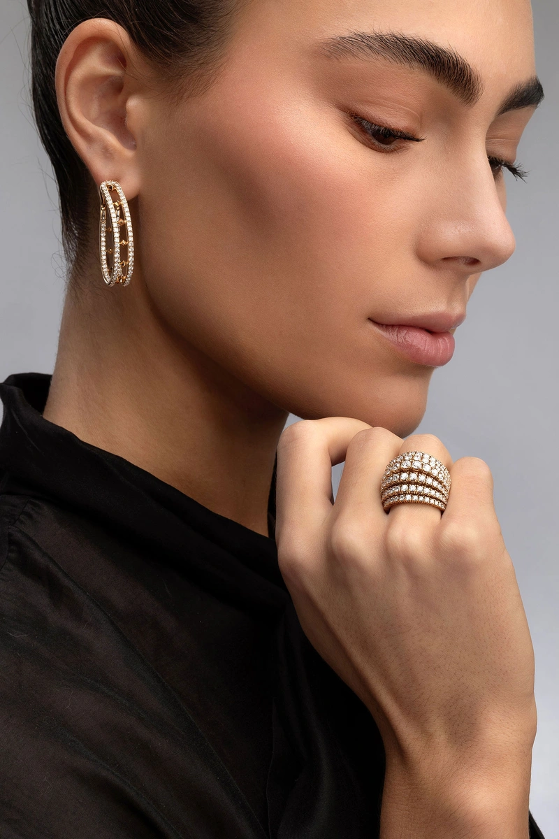 Diamond Oval Hoops in 18K Rose Gold with Diamonds and Embellishments