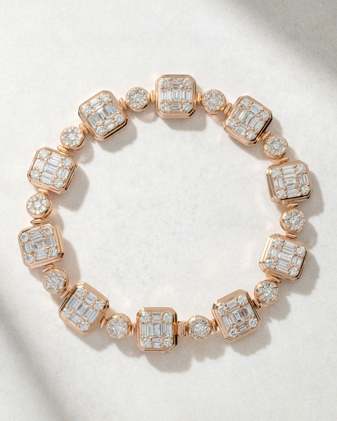 Stunning Baguette and Diamond 18K Rose Gold Bracelet
