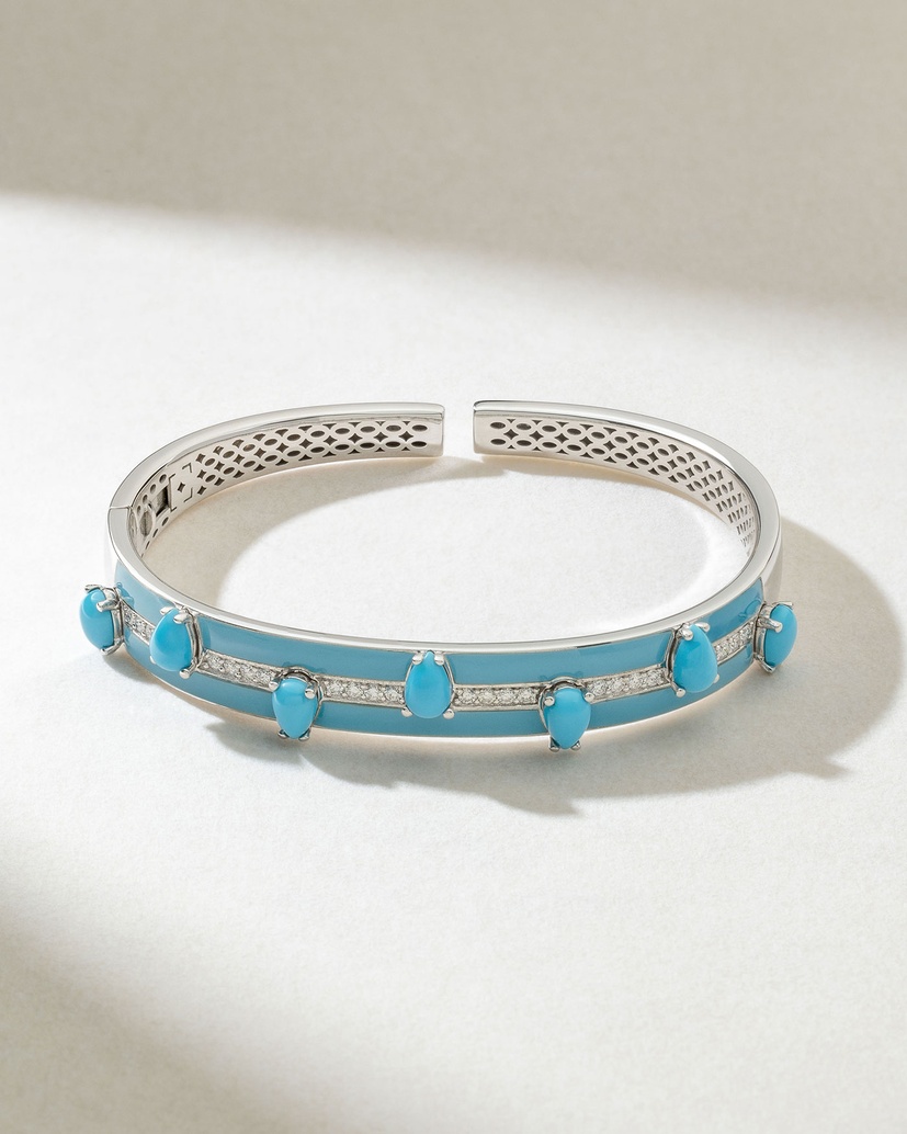 18K White Gold Bracelet with Turquoise and Diamonds