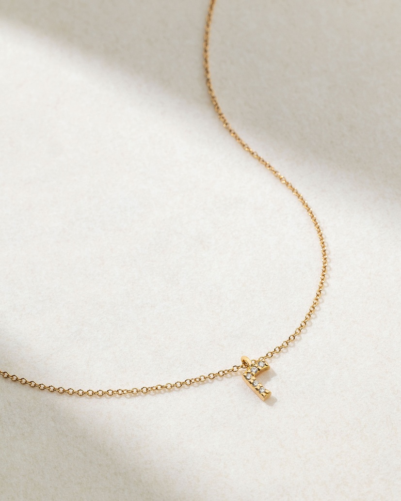 18K Rose Gold Small Letter Necklace with Diamonds