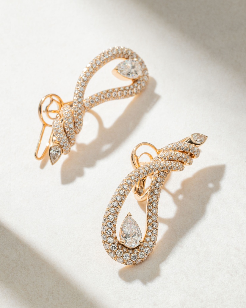 18Κ Rose Gold Snake Shaped Earrings with Poir and Brilliant Diamonds - Image 5